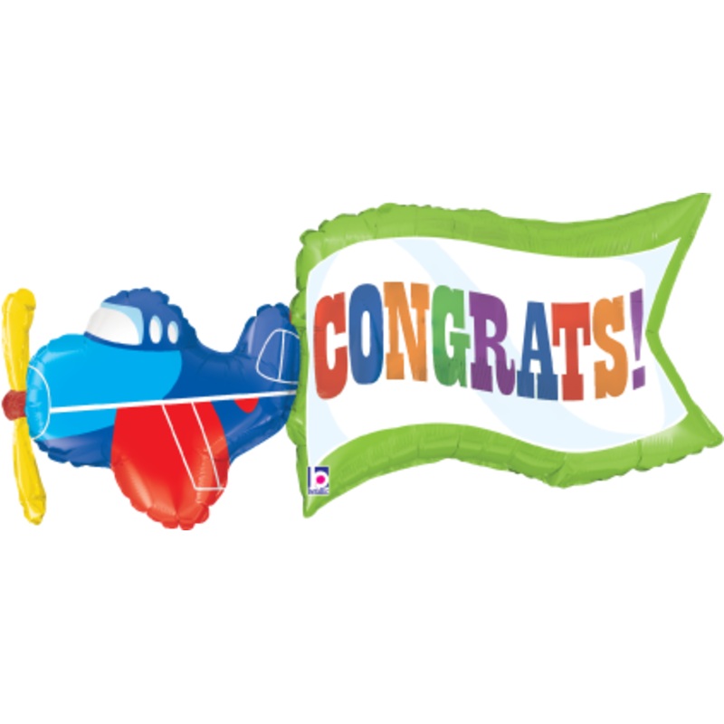 Betallic Airplane Congrats 34 inch Shaped Foil Balloon Packaged 1ct