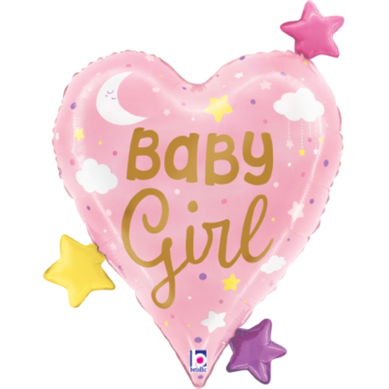Betallic Baby Girl Heart Stars 25 inch Shaped Foil Balloon Packaged 1ct