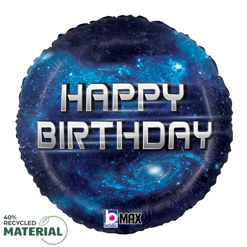 Betallic Birthday Galaxy 18 inch MAX Float 40 Percent Recycled Round Balloon Packaged 1ct