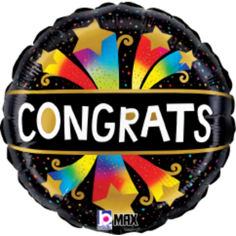 Betallic Congrats Bursting Stars 18 inch MAX Float Round Balloon Packaged 1ct