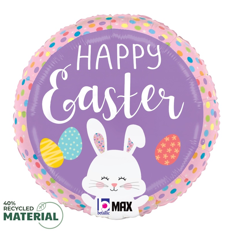 Betallic Easter Bunny Dots 18 inch MAX Float 40 Percent Receycled Round Foil Balloon 1ct