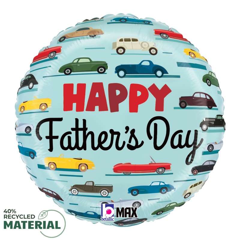 Betallic Father's Day Classic Cars 18 inch MAX Float 40 Percent Recycled Round Balloon 1ct