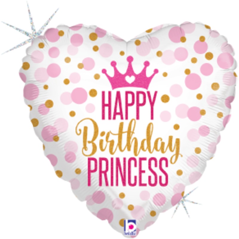 Betallic Glitter Birthday Princess 18 inch Holographic Balloon Packaged 1ct