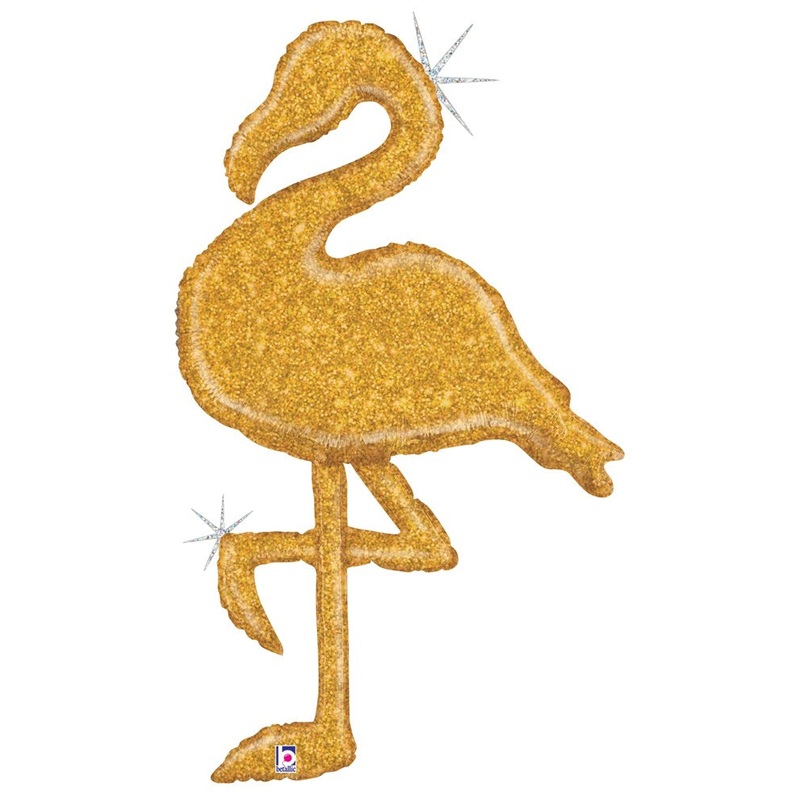 Betallic Gold Glitter Flamingo 44 inch Glitter Holographic Shaped Foil Balloon Packaged 1ct