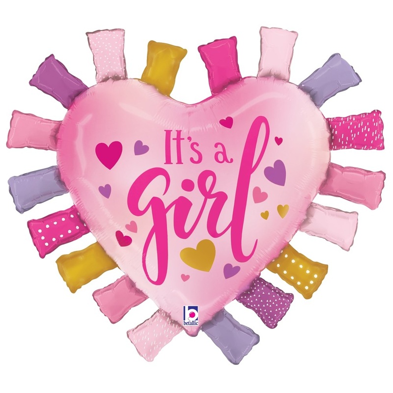 Betallic Its a Girl Taggie Heart 33 inch Foil Balloon Packaged