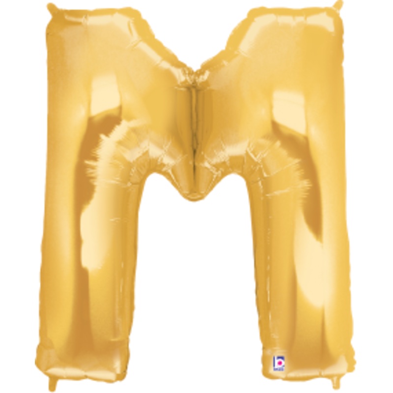 Betallic Letter M Gold 34 inch Shaped Foil Balloon Packaged 1ct