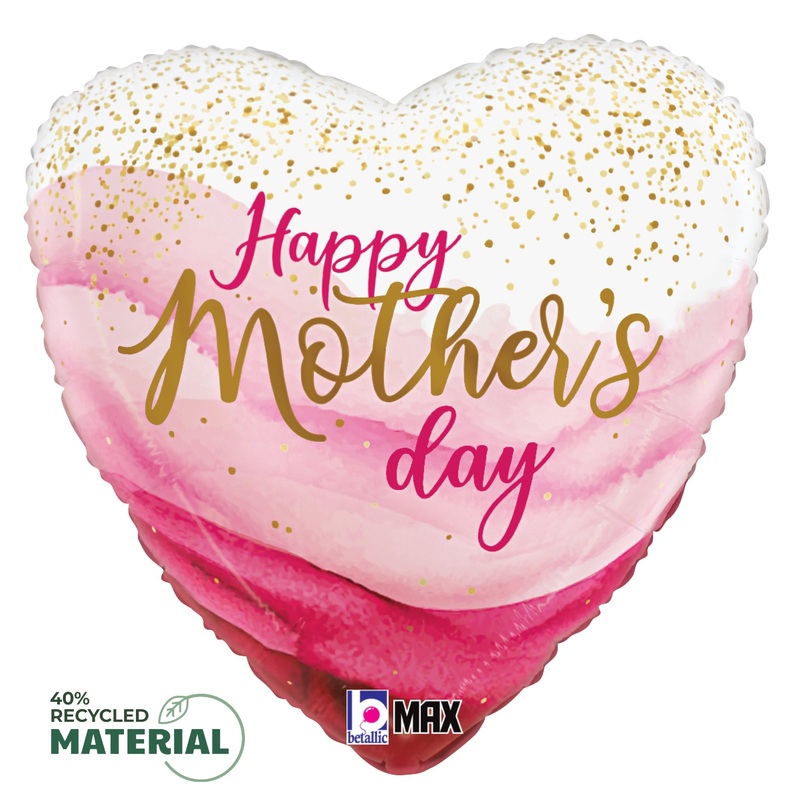 Betallic Mother's Day Pretty Pink 18 inch MAX Float 40 Percent Recycled Heart Balloon Packaged 1ct
