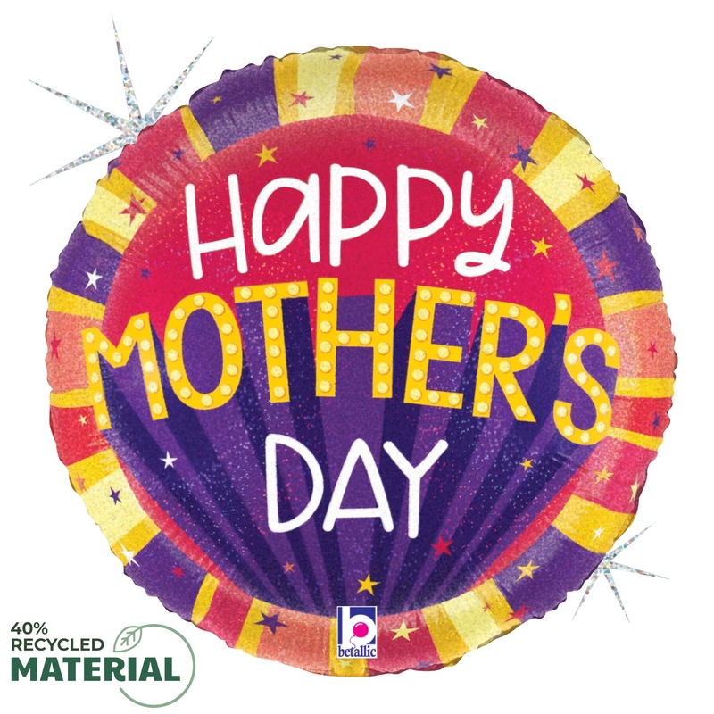Betallic Mother's Day Stars 18 inch Glitter Holographic 40 Percent Recycled Balloon Packaged 1ct
