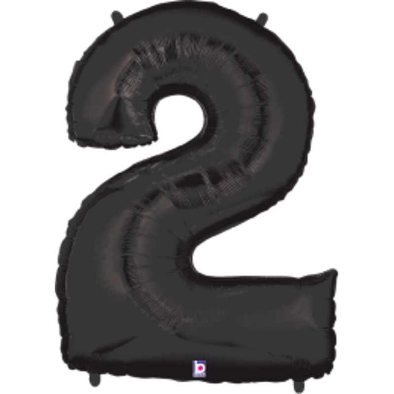 Betallic Number 2 Black 34 inch Shaped Foil Balloon Packaged 1ct