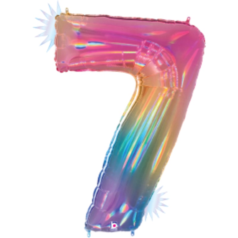 Betallic Number 7 Opal Rainbow 34 inch Holographic Shaped Foil Balloon Packaged 1ct