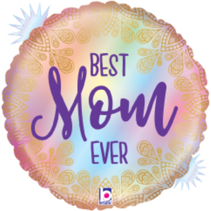 Betallic Opal Best Mom 18 inch Opal Holographic Balloon Packaged 1ct