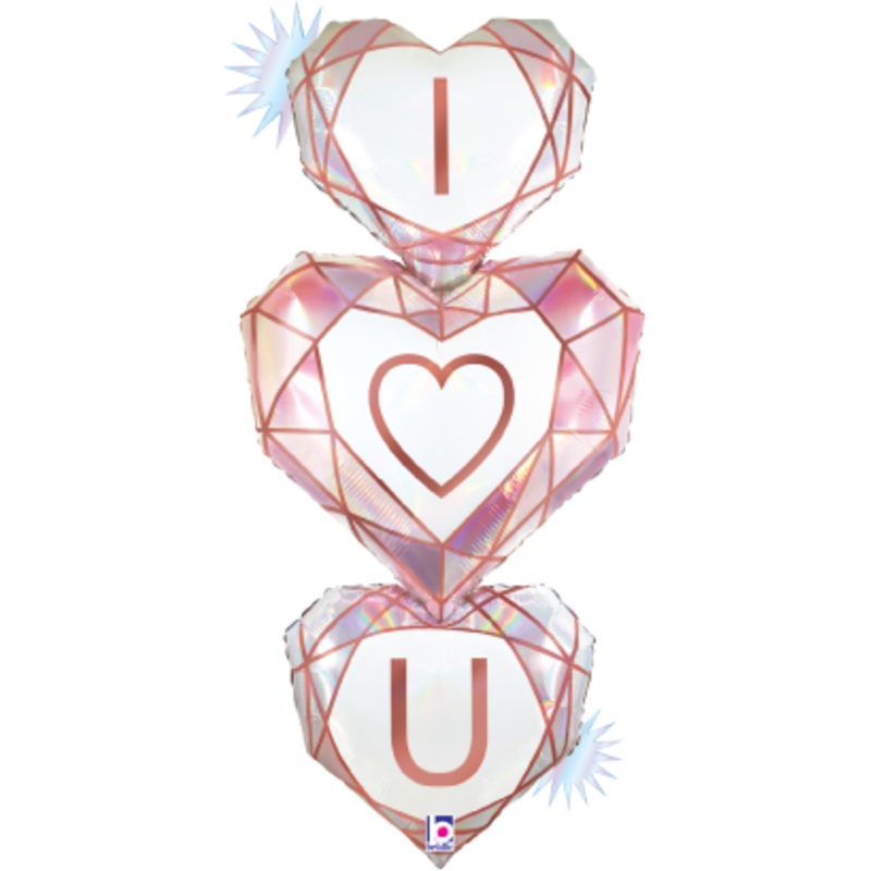 Betallic Opal Love You Gem 38 inch Opal Holographic Shaped Foil BalloonPackaged 1ct