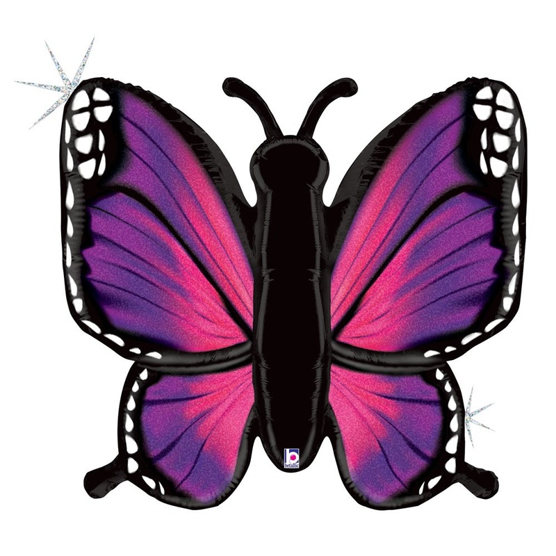Betallic Radiant Butterfly-Pink 32 inch Glitter Holographic Shaped Foil Balloon Packaged 1ct
