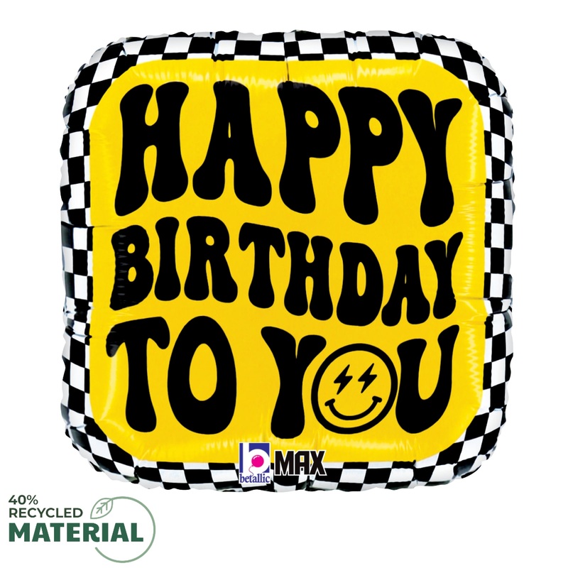 Betallic Smiley Checkerboard Birthday 18 inch MAX Float 40 Percent Recycled  Round Square Balloon 1ct