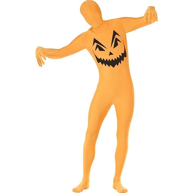 Pumpkin Second Skin Costume Orange with Bum Bag Concealed Fly and Under Chin Opening