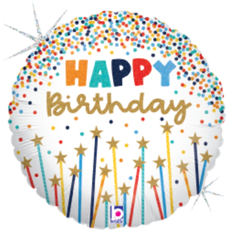 Betallic Birthday Star Candles 18 inch Foil Holographic Balloon Packaged 1ct