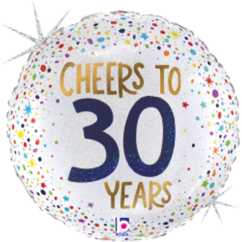Betallic Cheers to 30 Years 18 inch Glitter Holographic Balloon Packaged 1ct