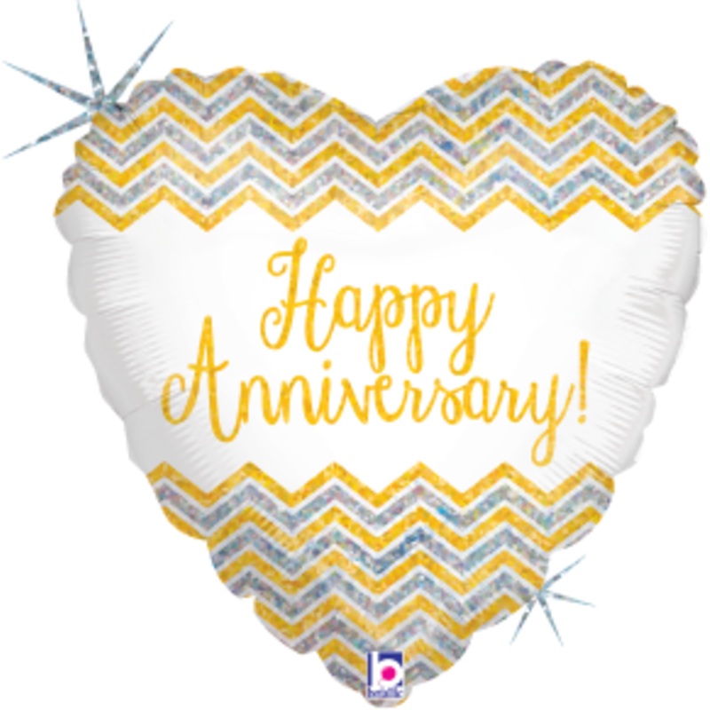 Betallic Chevron Anniversary 18 inch Holographic Balloon Packaged 1ct