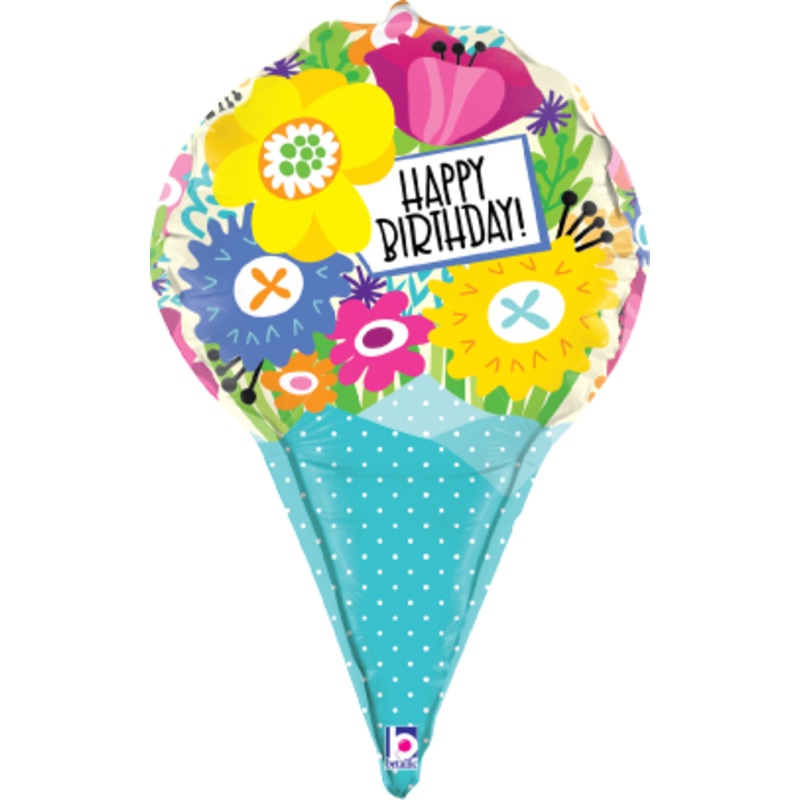 Betallic Dimensionals Birthday Bouquet 24 inch Multi-Sided Shaped Foil Balloon Packaged (D4) 1ct
