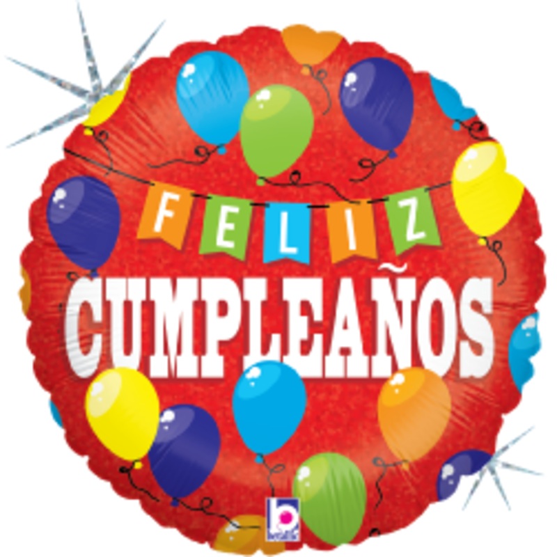 Betallic Fiesta de Cumpleanos 18 inch Holographic Balloon Packaged 1ct
