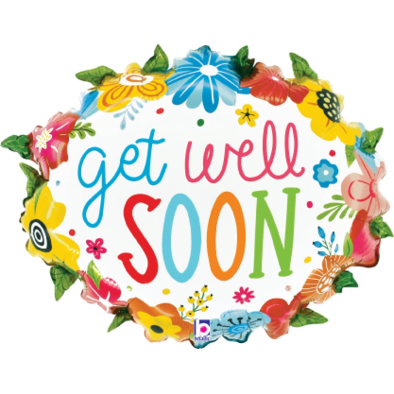 Betallic Get Well Floral Wreath 25 inch Shaped Foil Balloon Packaged 1ct