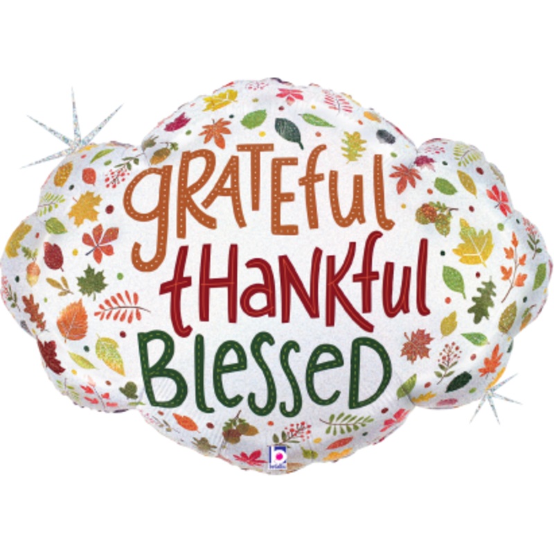 Betallic Grateful Thankful Blessed 30 inch Glitter Holographic Shaped Foil Balloon Packaged 1ct