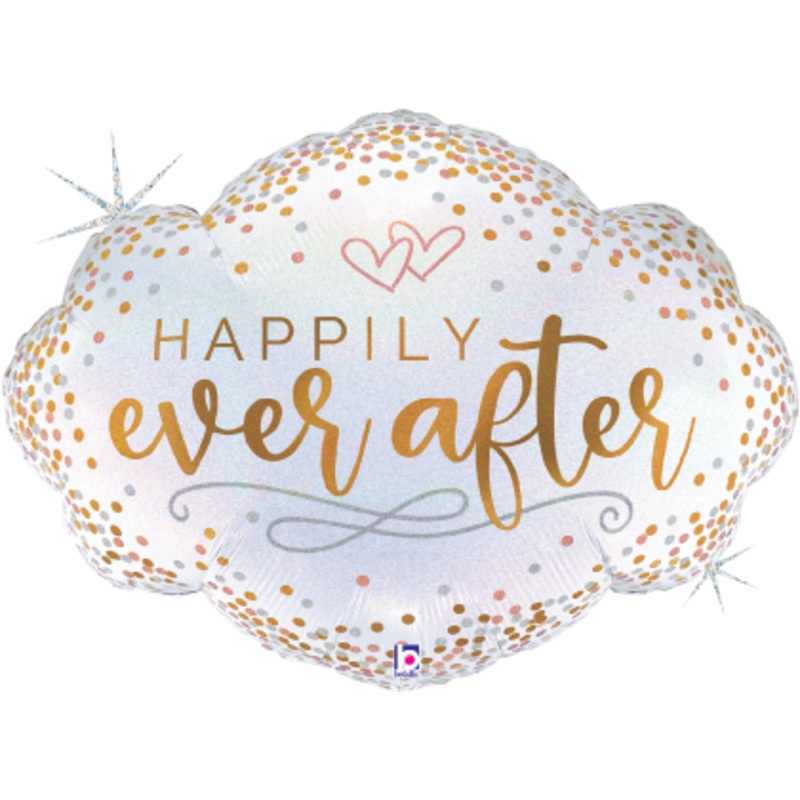 Betallic Happily Ever After Confetti 30 inch Glitter Holographic Shaped Foil Balloon Packaged 1ct