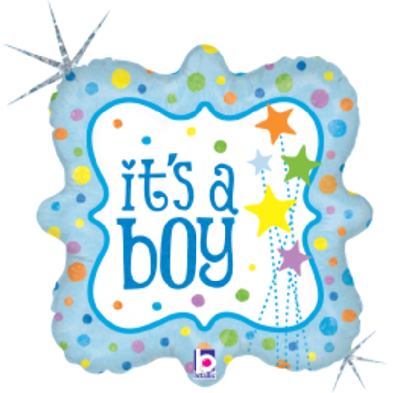 Betallic It's a Boy Stars 18 inch Square Holographic Balloon Packaged 1ct