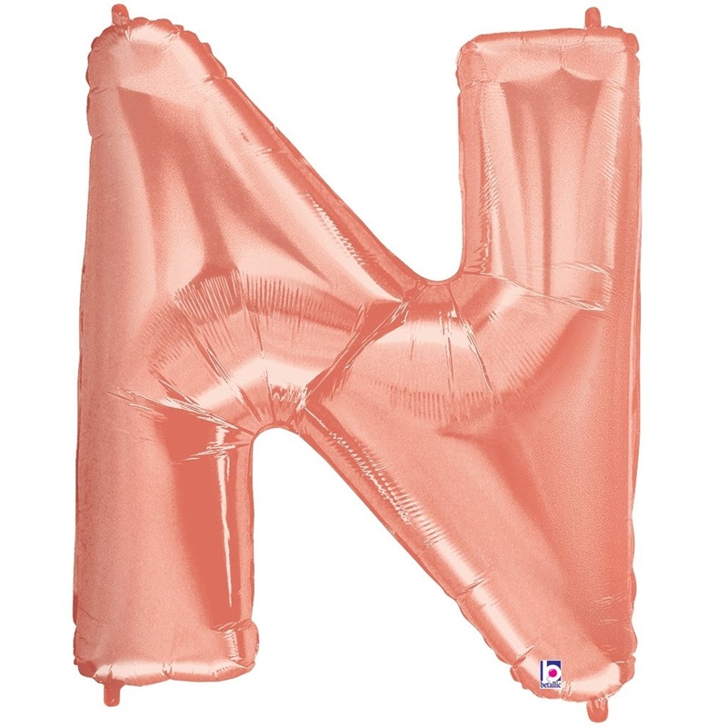 Betallic Letter N Rose Gold 34 inch Shaped Foil Balloon Packaged 1ct