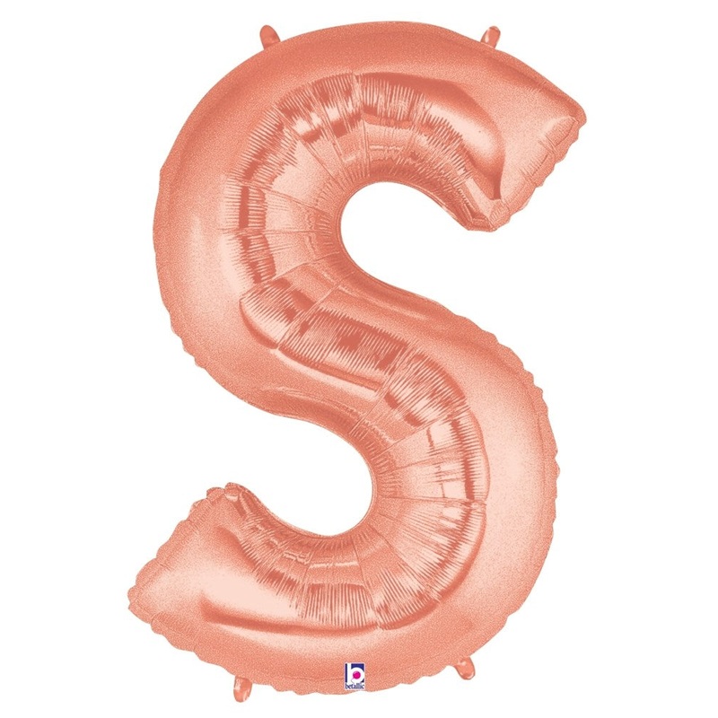 Betallic Letter S Rose Gold 34 inch Shaped Foil Balloon Packaged 1ct