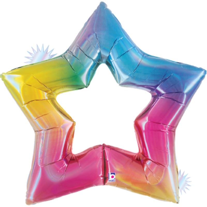 Betallic Linking Star Opal Rainbow 38 inch Shaped Foil Balloon Holographic Packaged 1ct