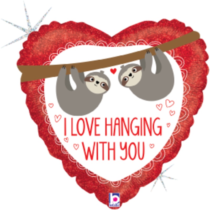 Betallic Love Hanging With You Sloth 18 inch Glitter Holographic Balloon Packaged 1ct