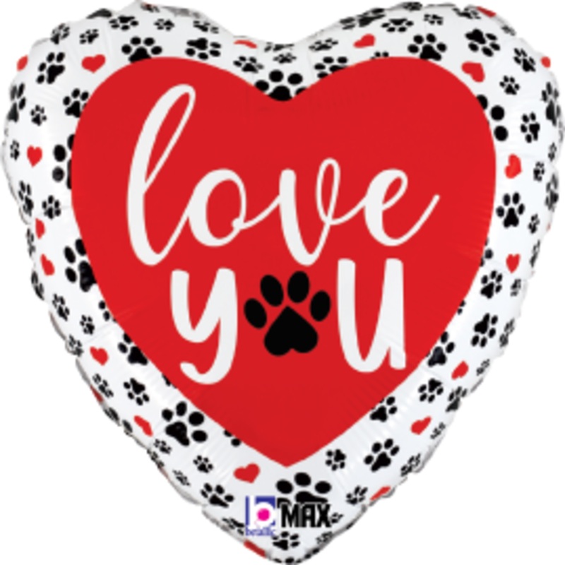 Betallic Love You Paw Prints 18 inch MAX Float Heart Balloon Packaged 1ct
