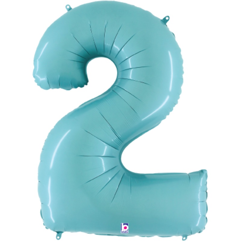 Betallic Number 2 Pastel Blue 34 inch Shaped Foil Balloon Packaged 1ct