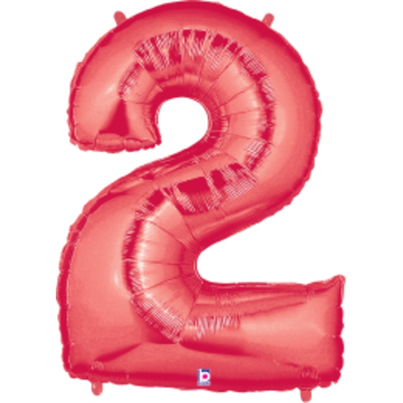 Betallic Number 2 Red 34 inch Shaped Foil Balloon Packaged 1ct