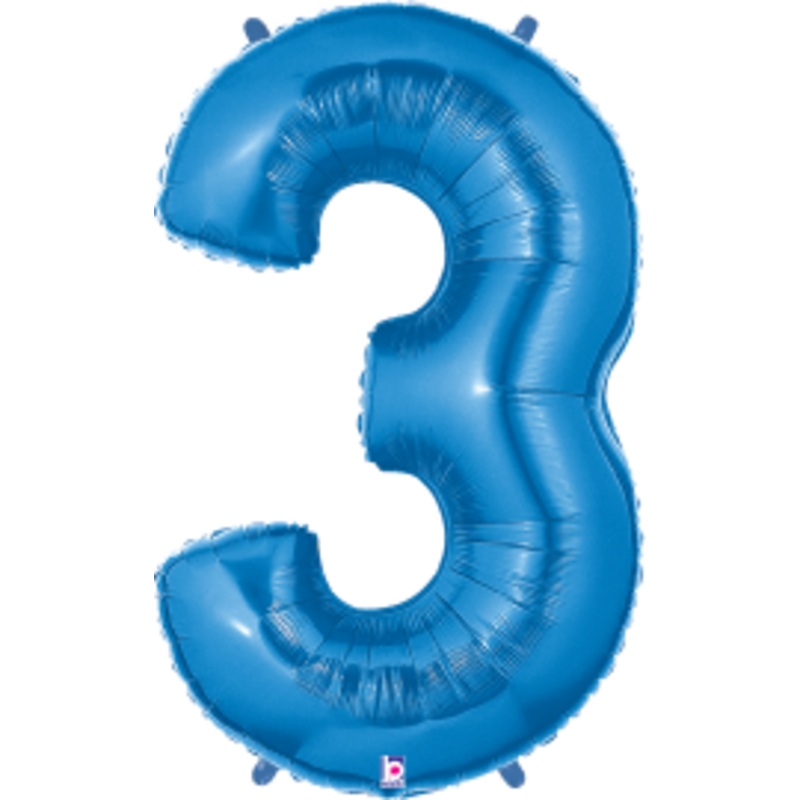 Betallic Number 3 Blue 34 inch Shaped Foil Balloon Packaged 1ct
