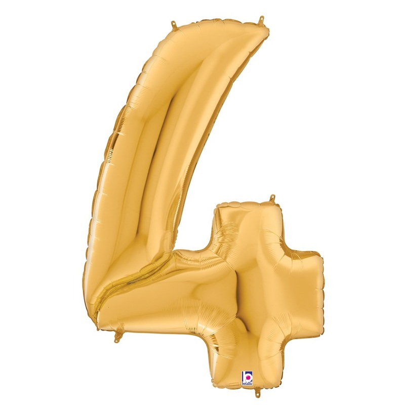 Betallic Number 4 Gold 53 inch Shaped Foil Balloon Packaged 1ct