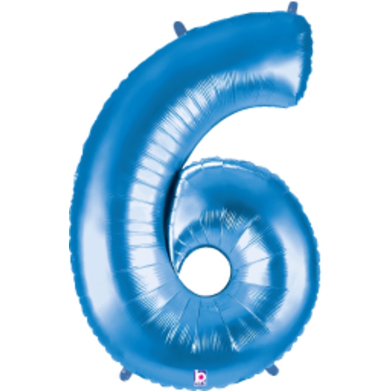 Betallic Number 6 Blue 34 inch Shaped Foil Balloon Packaged 1ct