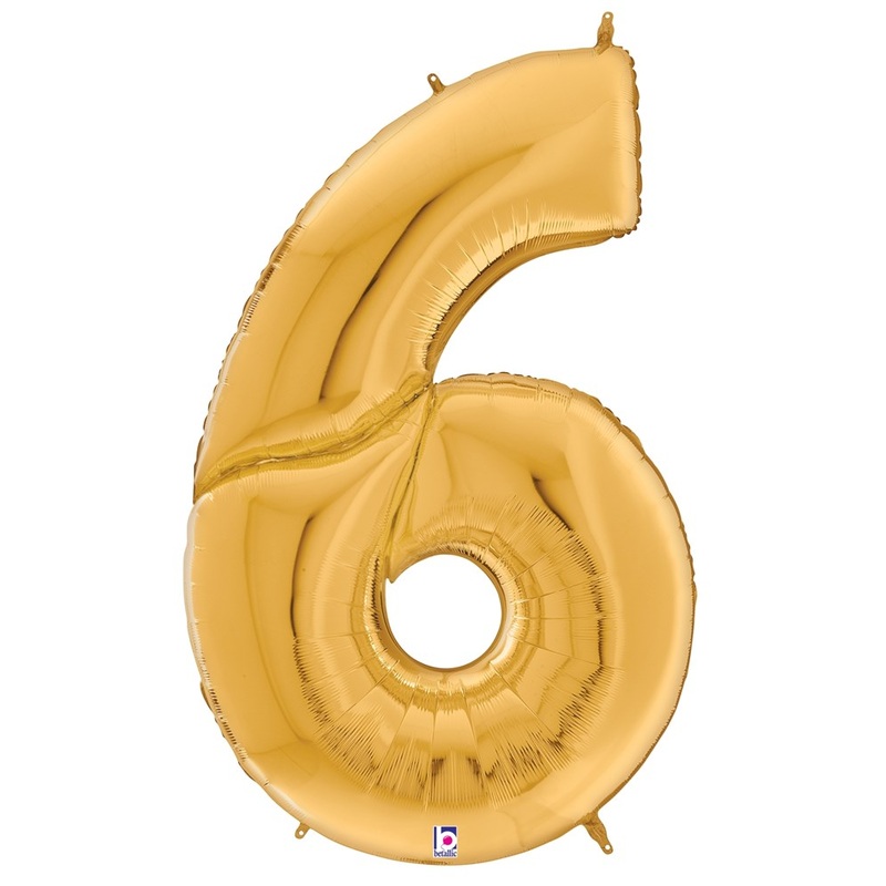 Betallic Number 6 Gold 53 inch Shaped Foil Balloon Packaged 1ct