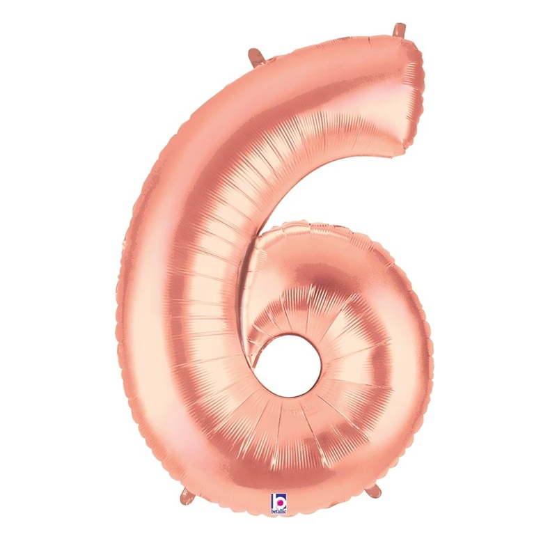 Betallic Number 6 Rose Gold 34 inch Shaped Foil Balloon Packaged 1ct