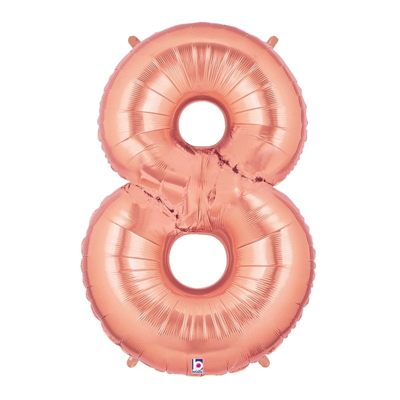 Betallic Number 8 Rose Gold 34 inch Shaped Foil Balloon Packaged 1ct