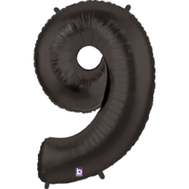 Betallic Number 9 Black 34 inch Shaped Foil Balloon Packaged 1ct