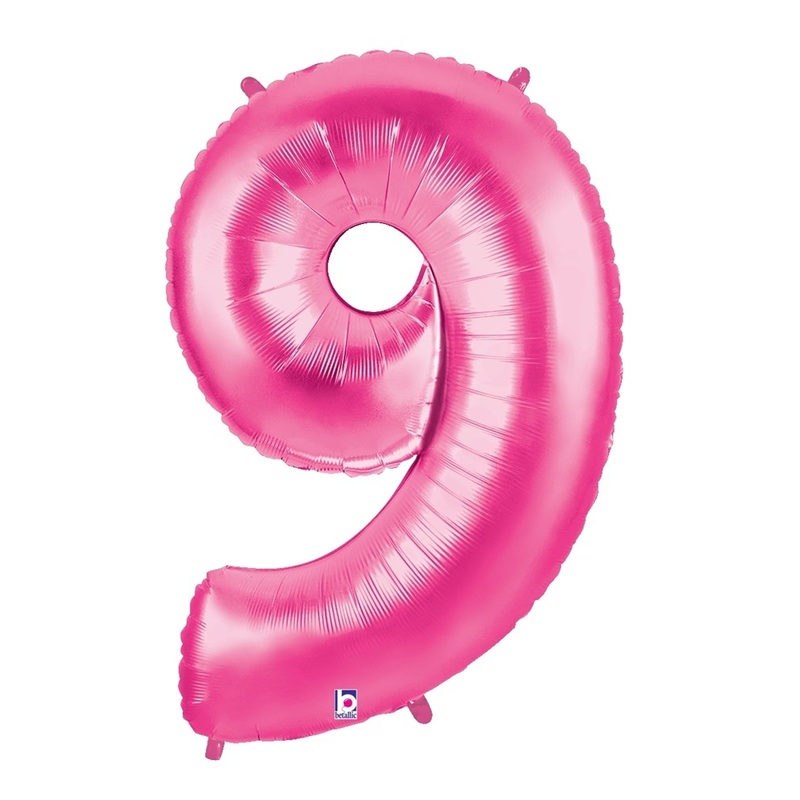Betallic Number 9 Pink 34 inch Shaped Foil Balloon Packaged 1ct