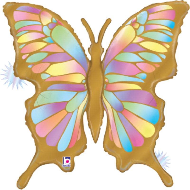 Betallic Opal Butterfly 24 inch Opal Holographic Shaped Foil Balloon Packaged 1ct