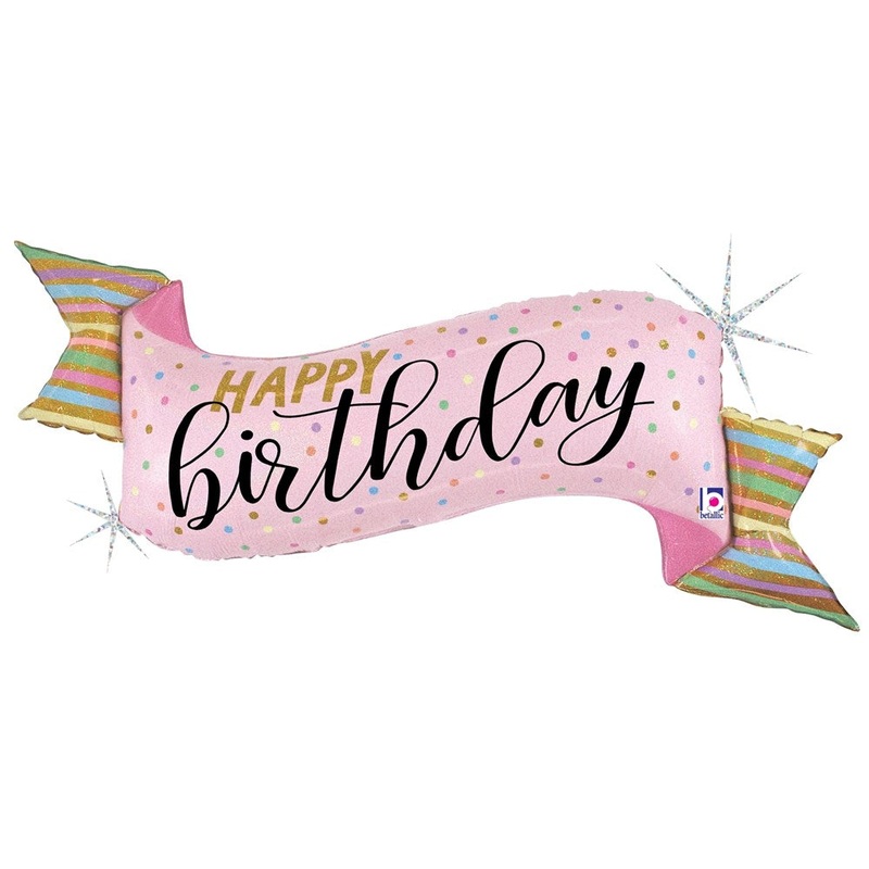 Betallic Pastel Birthday Banner 45 inch Glitter Holographic Balloon Packaged