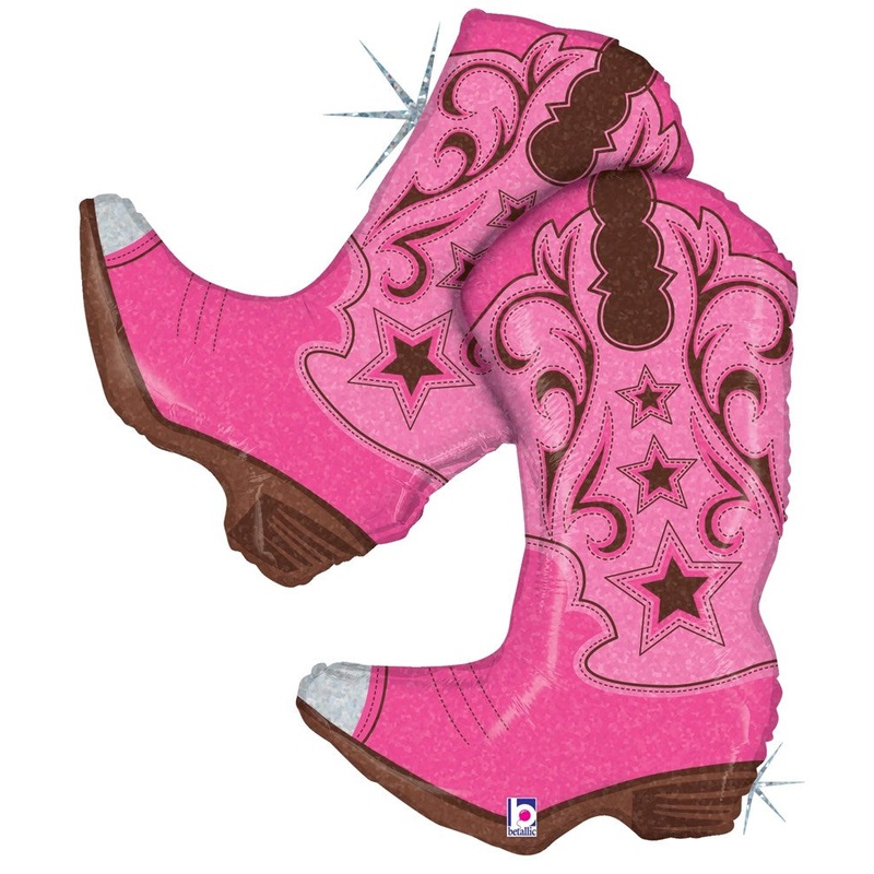 Betallic Pink Dancing Boots 33 inch Holographic Shaped Foil Balloon Packaged 1ct