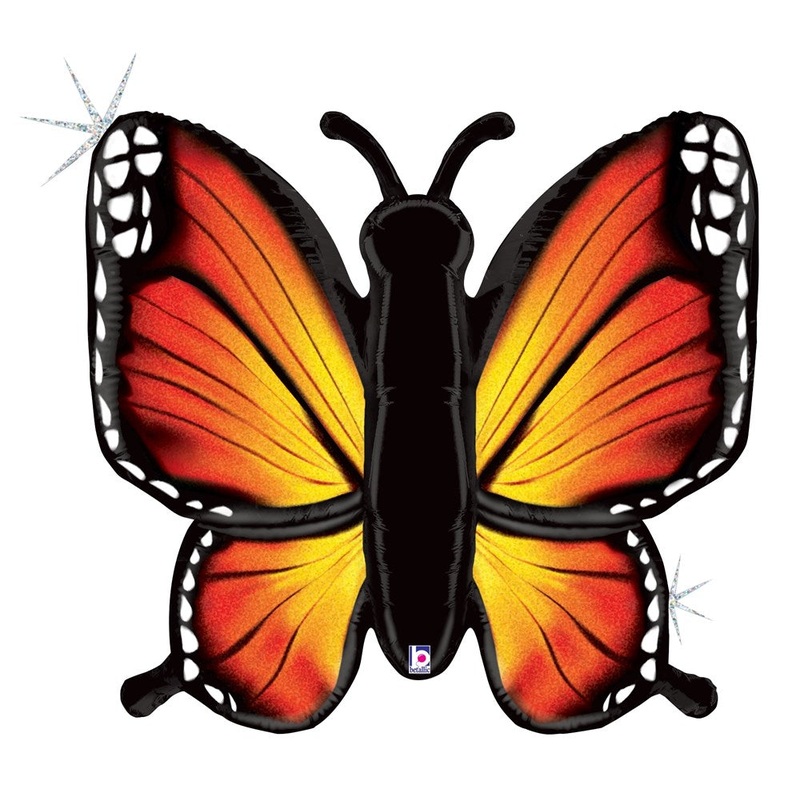Betallic Radiant Butterfly-Orange 32 inch Glitter Holographic Shaped Foil Balloon Packaged 1ct