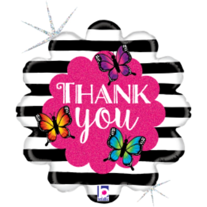 Betallic Radiant Butterfly Thank You 18 inch Glitter Holographic Balloon Packaged 1ct