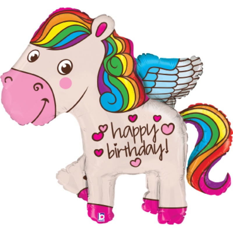 Betallic Rainbow Birthday Pony 36 inch Shaped Foil Balloon Packaged 1ct