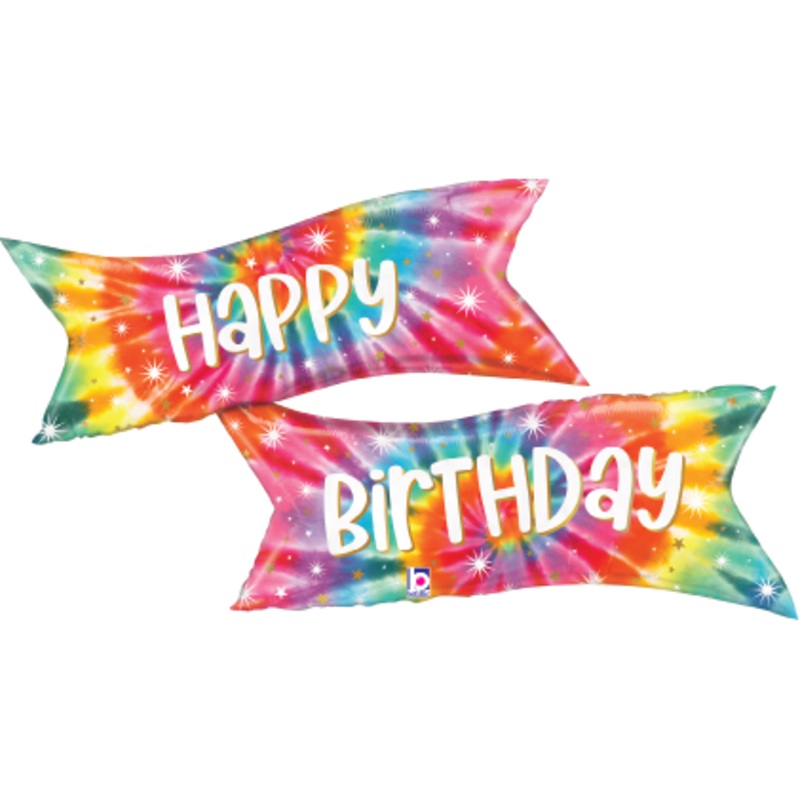 Betallic Tie-Die Banner Birthday 45 inch Shaped Foil Balloon Packaged 1ct